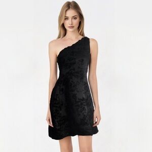 NWT PROSECCO Floral Velvet One Shoulder Black A Line Dress